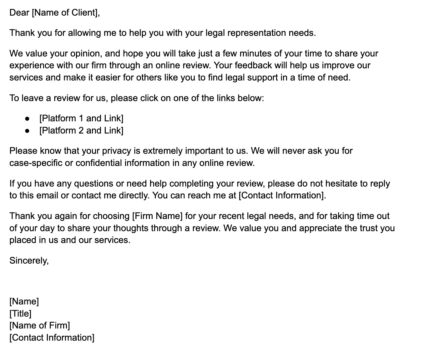 Image of a sample review request letter for the clients