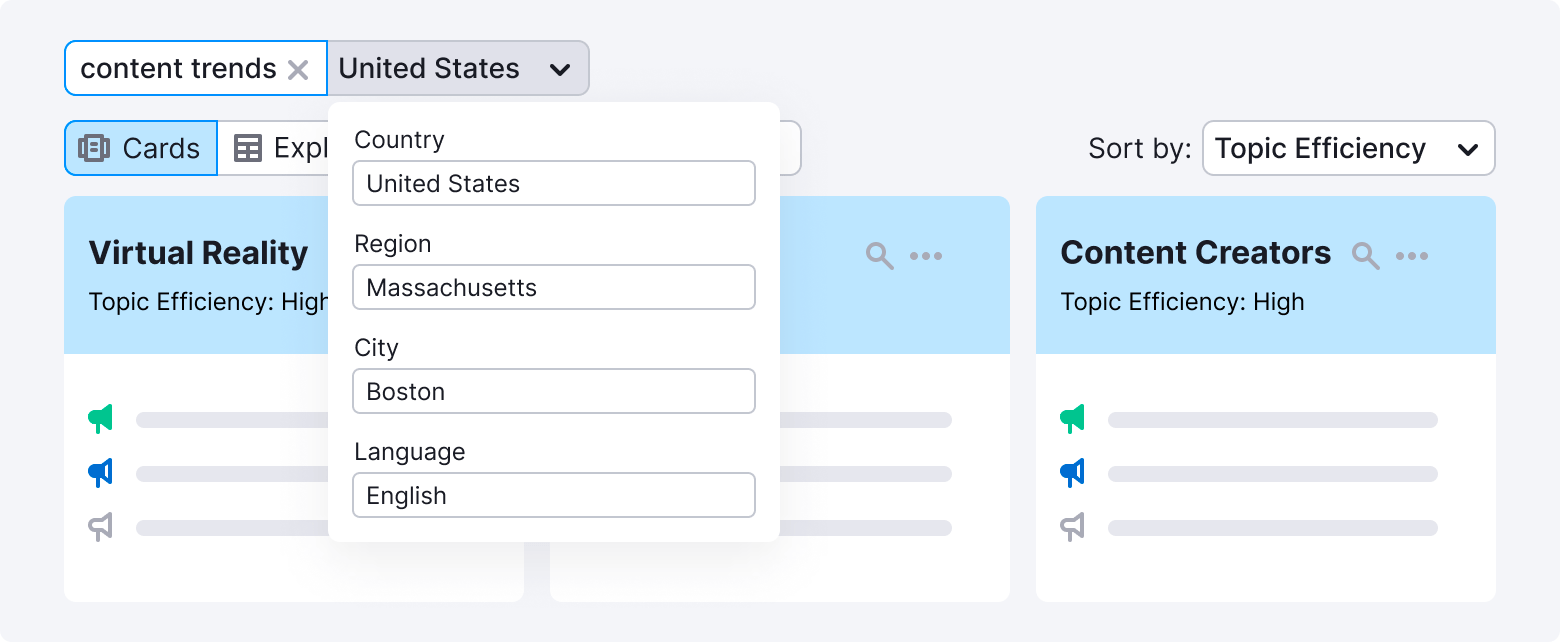 Screenshot of the Topic Research tool of SEMrush